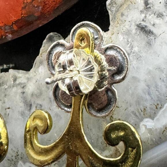 Carolyn Pollack Sterling & Brass w/Turquoise Floral Post Earrings For Women - Picture 4 of 10